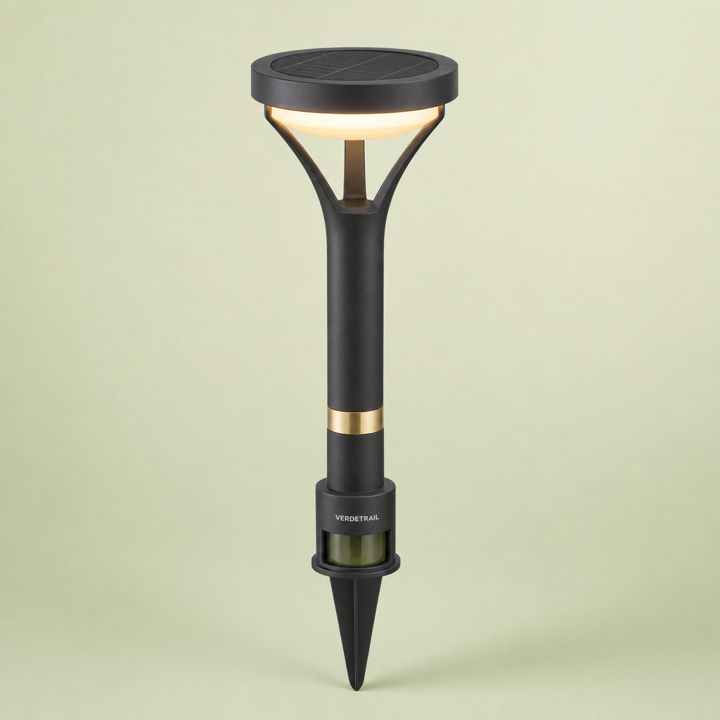 VerdeTrail solar path stake with diffuser detail